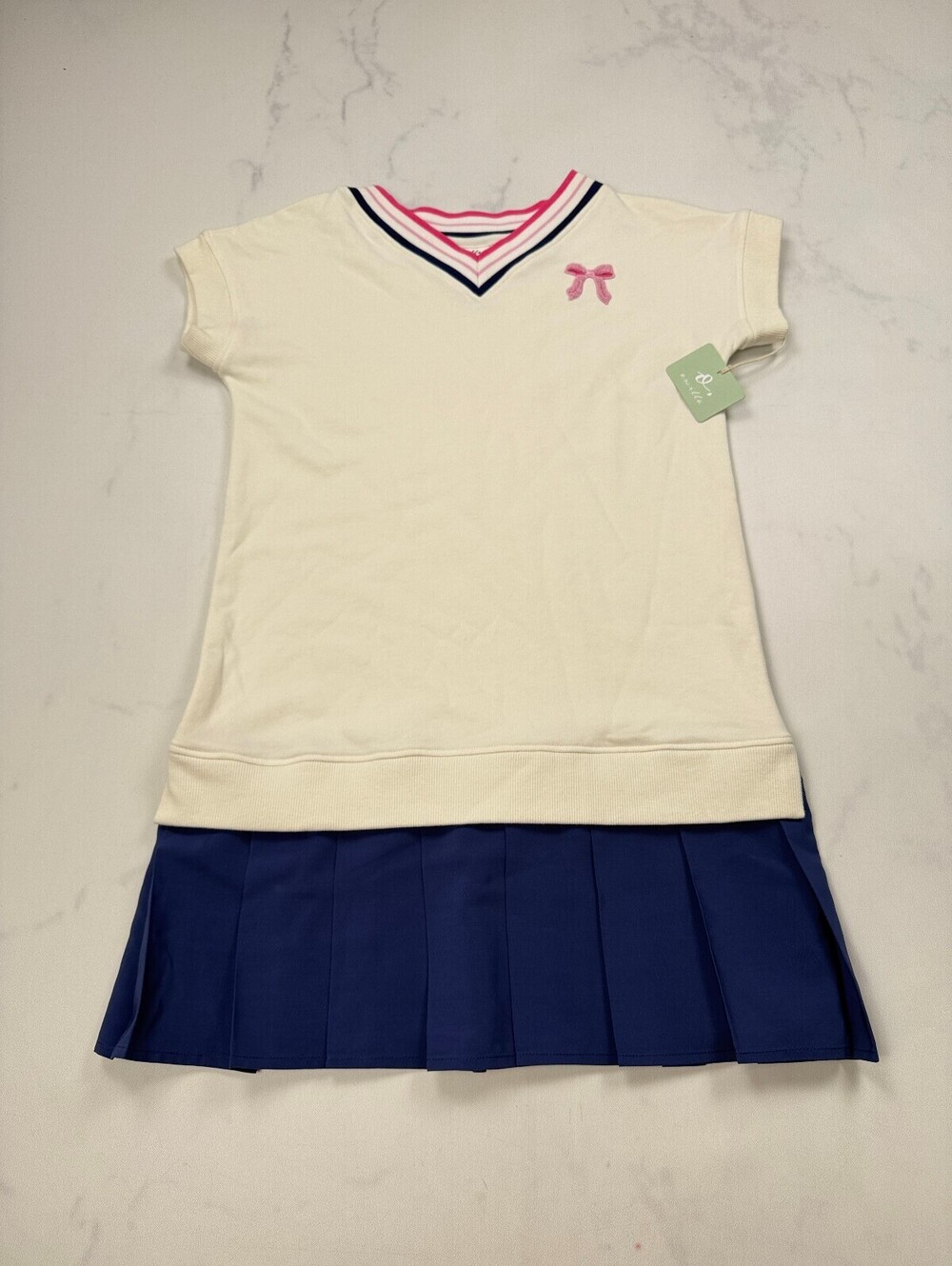 Owillo Tutu Dress Cream Navy 90s VTG Statement Piece - Girls L